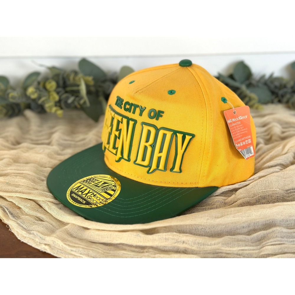 Max Head Gear Snapback hat 3D city of‎ Green Bay OS green gold Packers